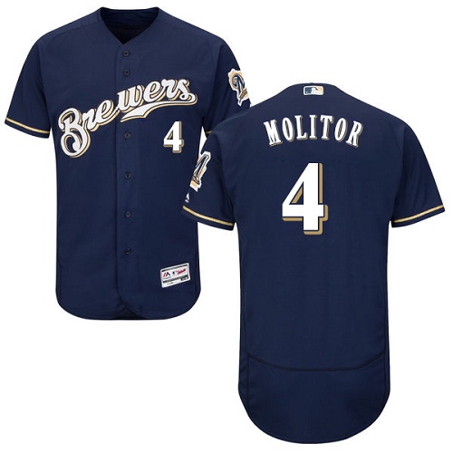 Brewers #4 Paul Molitor Navy Blue Flexbase Authentic Collection Stitched MLB Jersey - Click Image to Close